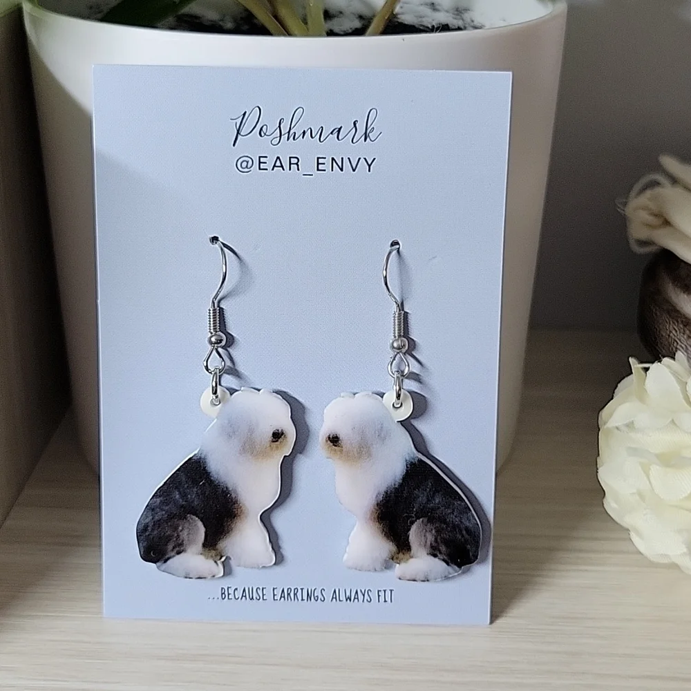 Old English Sheepdog Drop Earrings